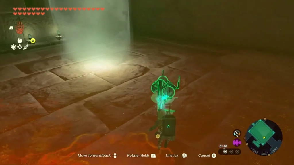 Zonai device lined up with a glowing wall mechanism Zonai device lined up with a glowing wall mechanism