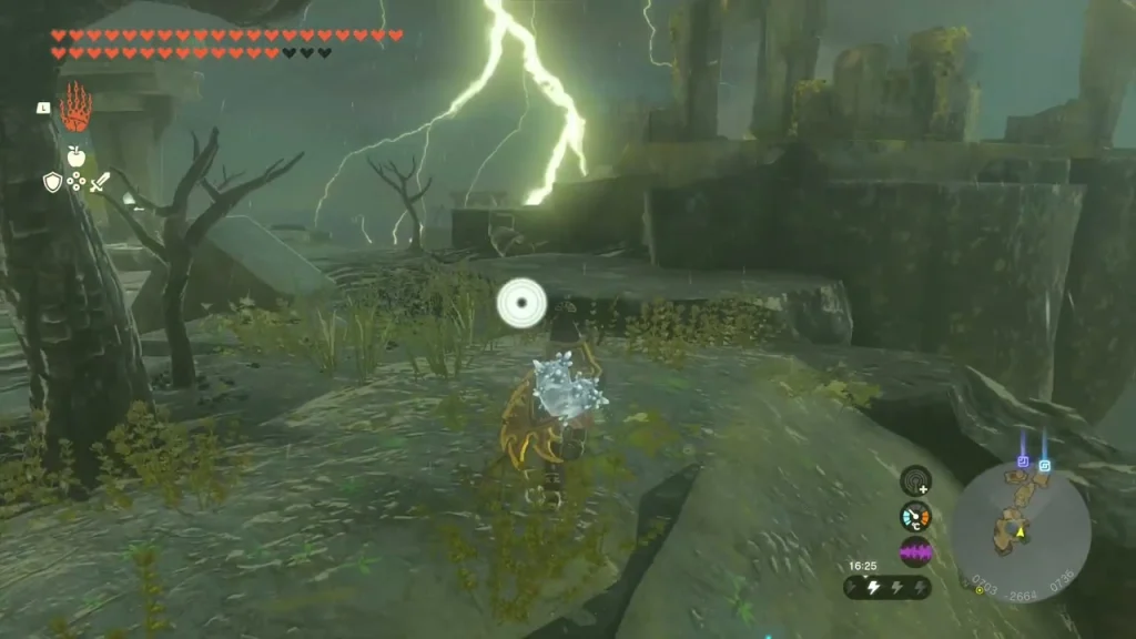Storm-lashed floating island in the Thunderhead Isles with a lightning bolt overhead