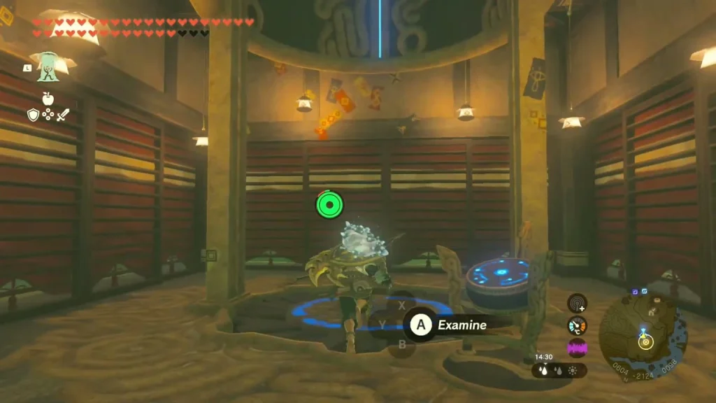 Skyview Tower interior with the launch pad glowing blue