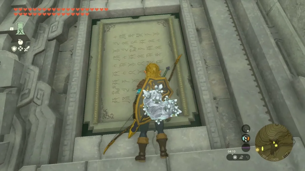 Large Zonai stone tablet set in a carved stone frame inside the ring