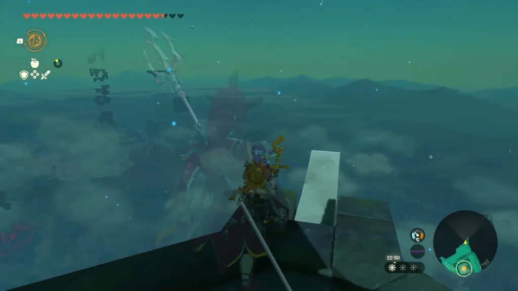 Narrow stone ledge above the clouds with a white slab ahead