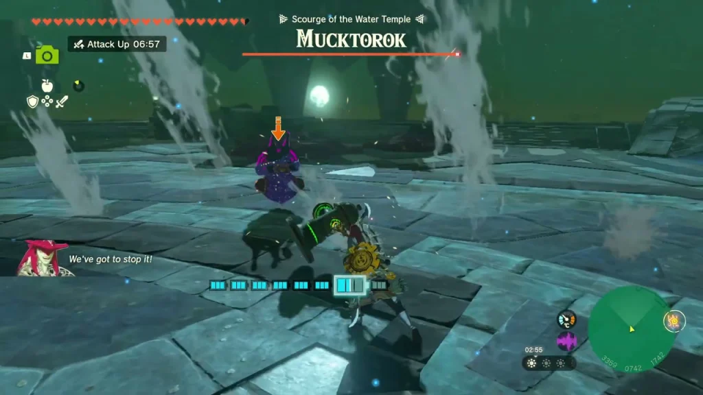 Mucktorok boss fight with Sidon on the Water Temple floor