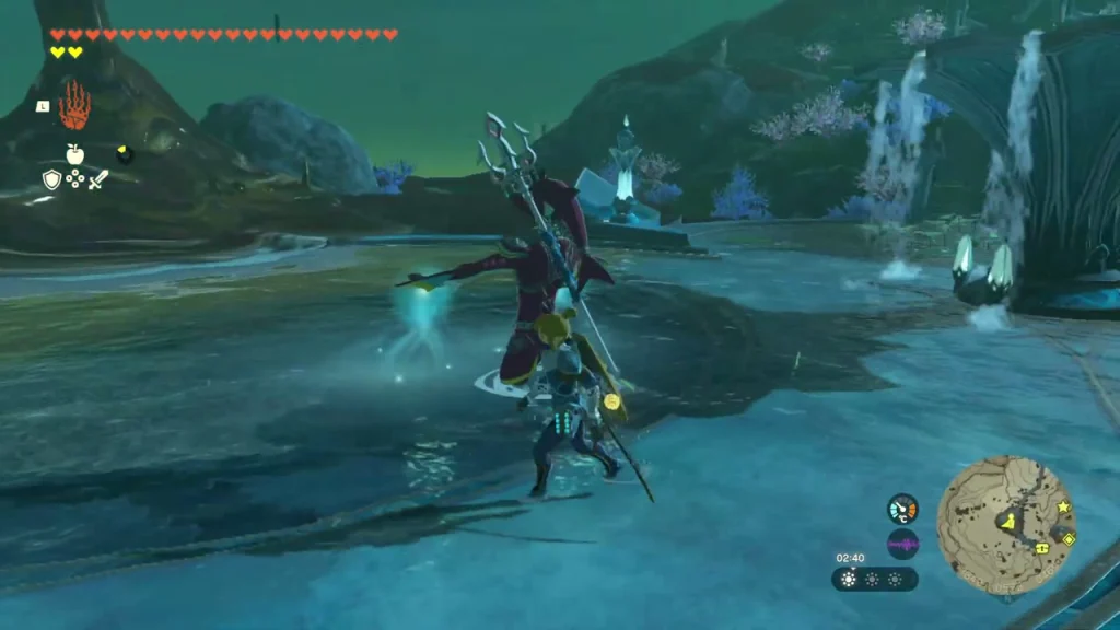 Sidon standing in the shallow water of Mipha Court