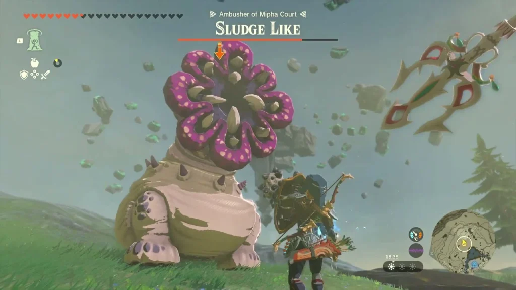 Sludge Like with its pink flower-shaped weak point open