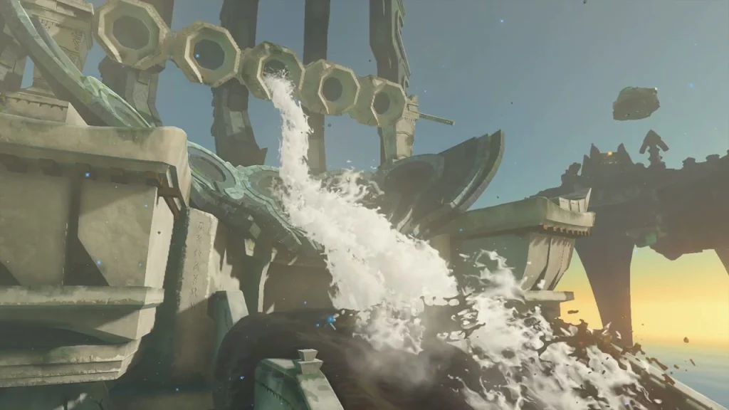 Water pouring over the Water Temple platform steps