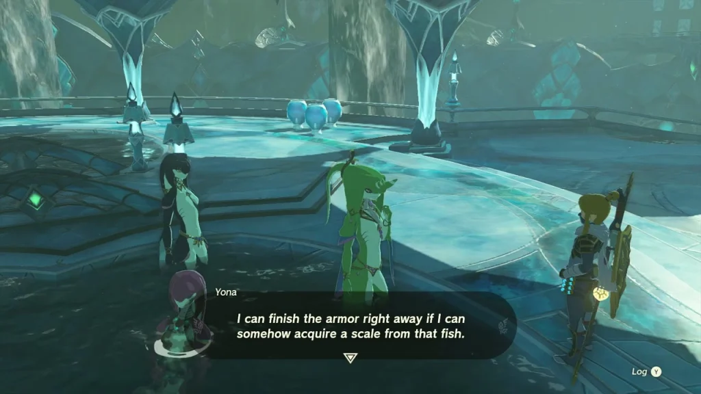 Yona waiting in the infirmary pool in Zora's Domain