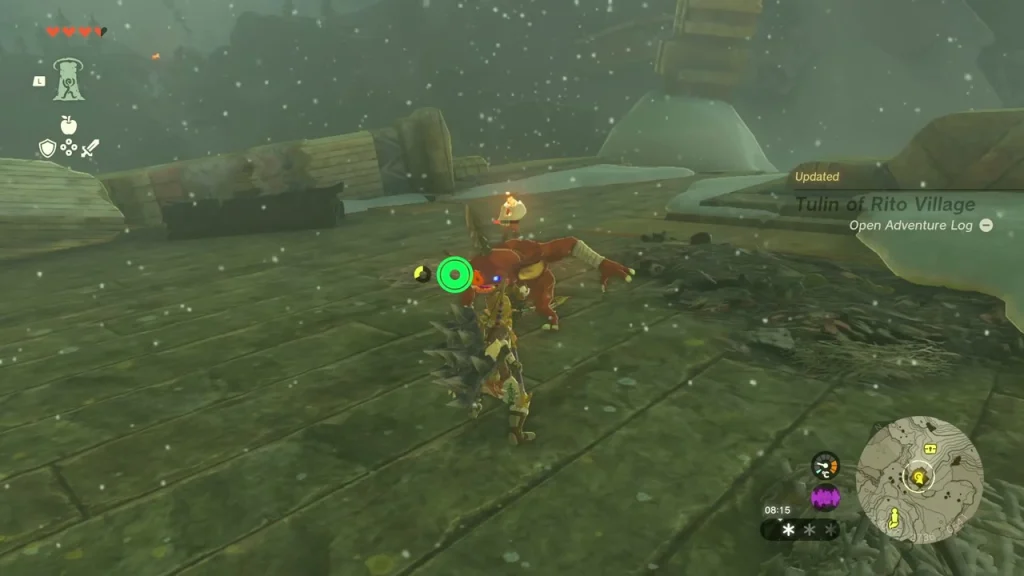 Bow aimed at an Aerocuda carrying a Bokoblin above the platform Bow aimed at an Aerocuda carrying a Bokoblin above the platform