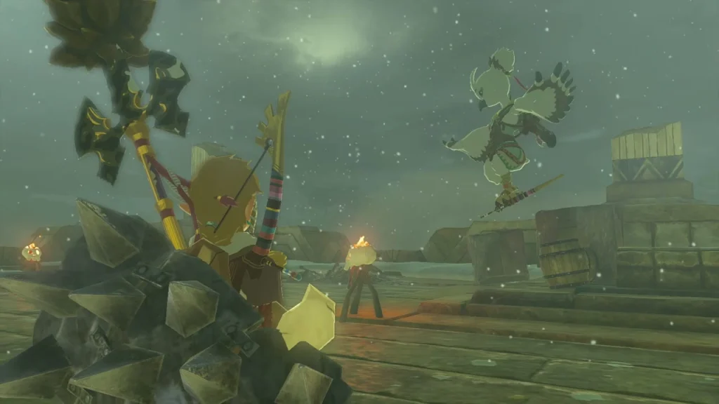 Wooden platform lit by a torch where Aerocudas attack Wooden platform lit by a torch where Aerocudas attack