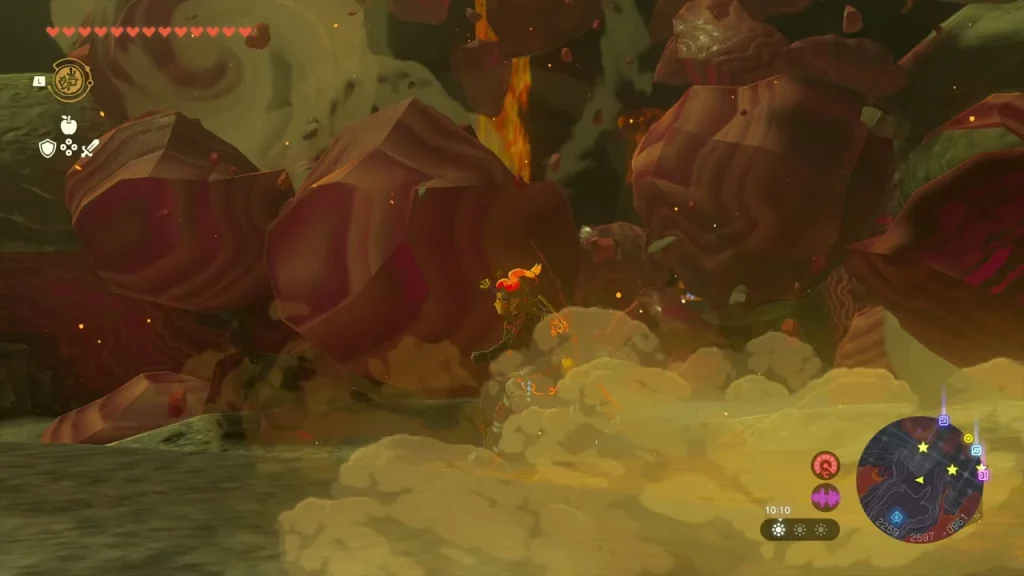 Cluster of red boulders blocking the Depths path Cluster of red boulders blocking the Depths path
