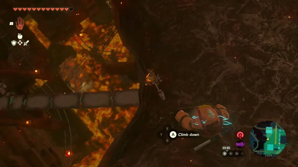 Ledge beside the tower opening above a lava floor Ledge beside the tower opening above a lava floor
