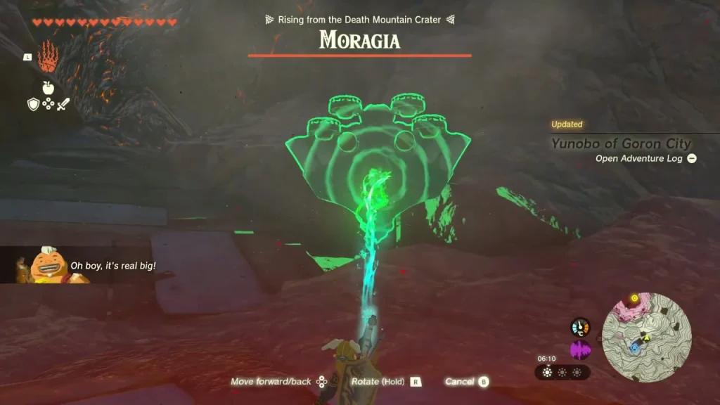 Fanplane held with Ultrahand at the crater edge as Moragia rises Fanplane held with Ultrahand at the crater edge as Moragia rises