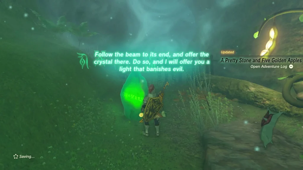 Green crystal beside a lamp stalk with a beam message for the shrine Green crystal beside a lamp stalk with a beam message for the shrine