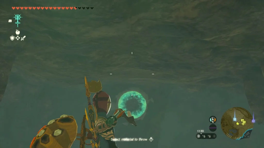 Aiming a winged weapon at the glowing ring over the water Aiming a winged weapon at the glowing ring over the water