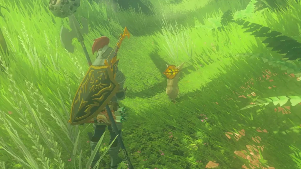 Maca the Korok standing in tall grass on the path in Korok Forest Maca the Korok standing in tall grass on the path in Korok Forest
