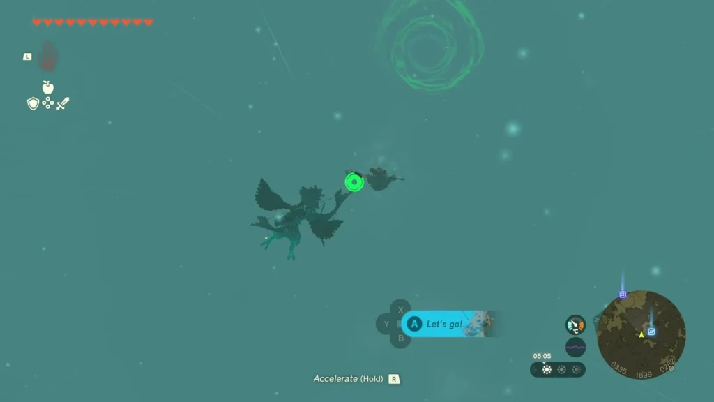 Green shrine swirl glowing through the teal fog below Green shrine swirl glowing through the teal fog below