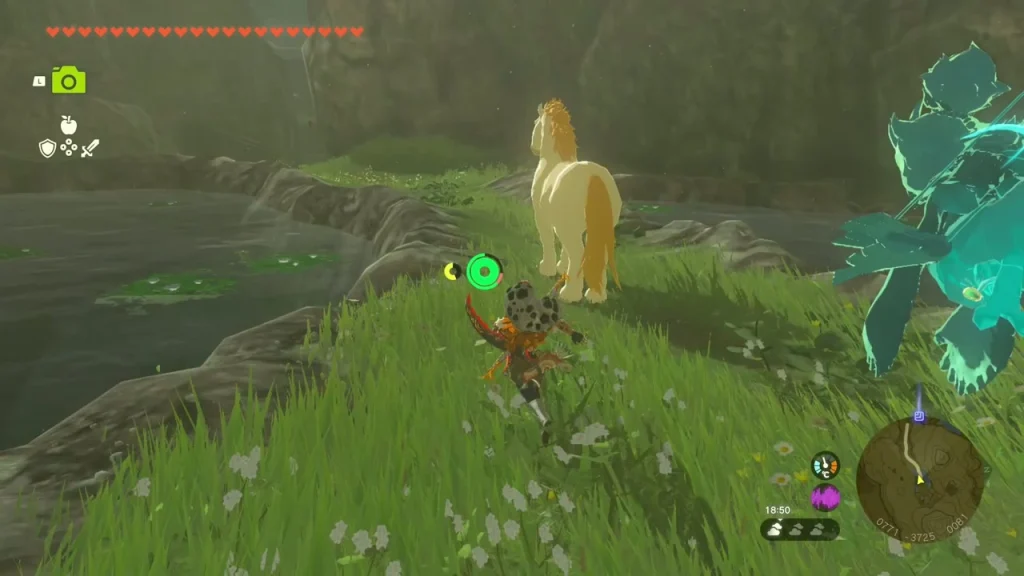 Giant white horse standing at the end of a grassy ravine Giant white horse standing at the end of a grassy ravine