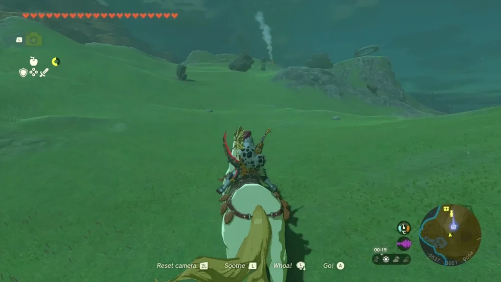 Giant white horse galloping to the smoking hilltop camp Giant white horse galloping to the smoking hilltop camp