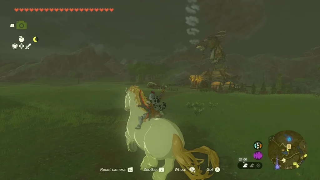 Riding the stallion toward Highland Stable in the distance Riding the stallion toward Highland Stable in the distance