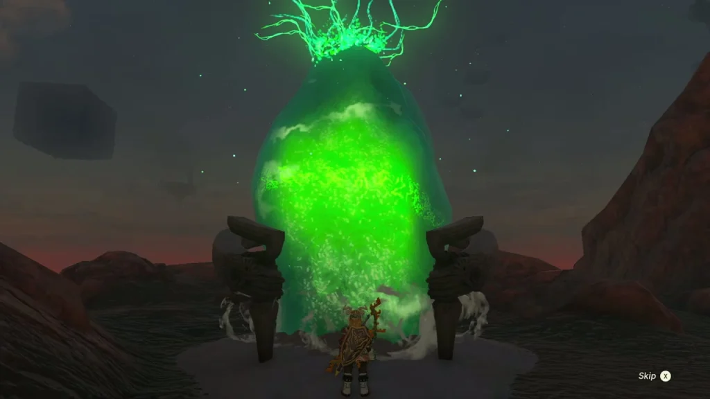 Shrine of Light gate glowing green after the crystal is offered Shrine of Light gate glowing green after the crystal is offered