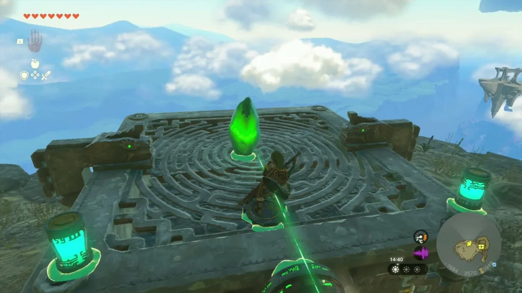 Crystal resting on a maze-pattern floating platform