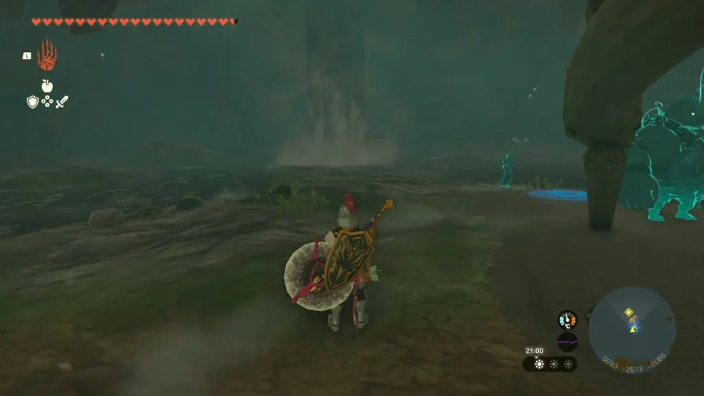 Dark cavern at the bottom of Lake Hylia with a waterfall Dark cavern at the bottom of Lake Hylia with a waterfall