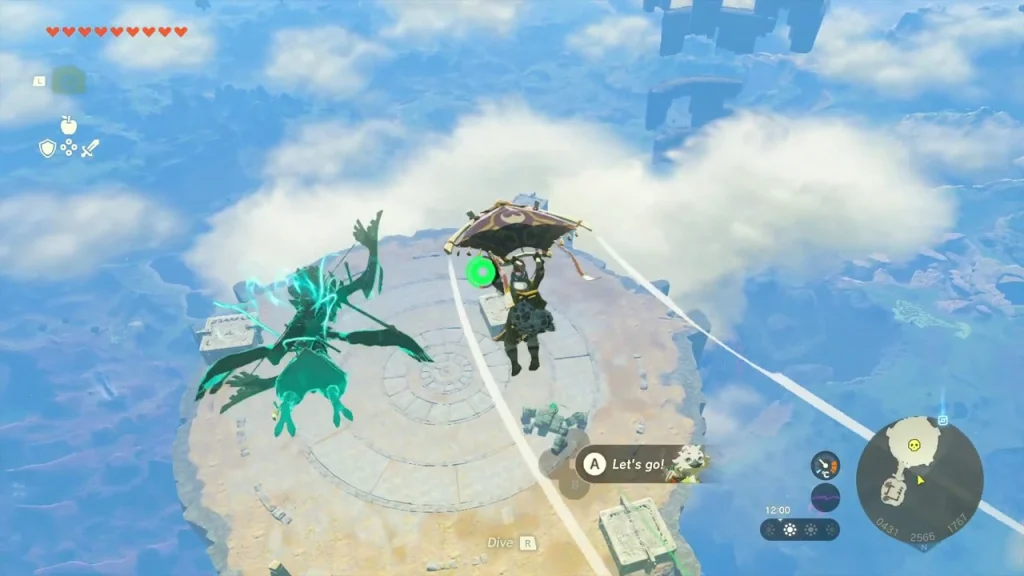 Large circular sky island below with a Flux Construct and a green beam Large circular sky island below with a Flux Construct and a green beam