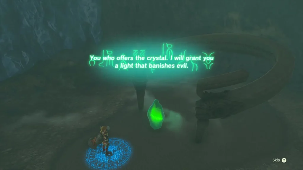 Green crystal placed on the shrine pedestal Green crystal placed on the shrine pedestal