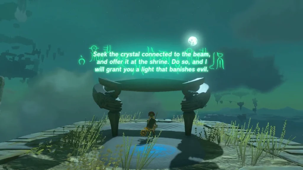 Stone altar with glowing runes asking for the crystal connected to the beam Stone altar with glowing runes asking for the crystal connected to the beam