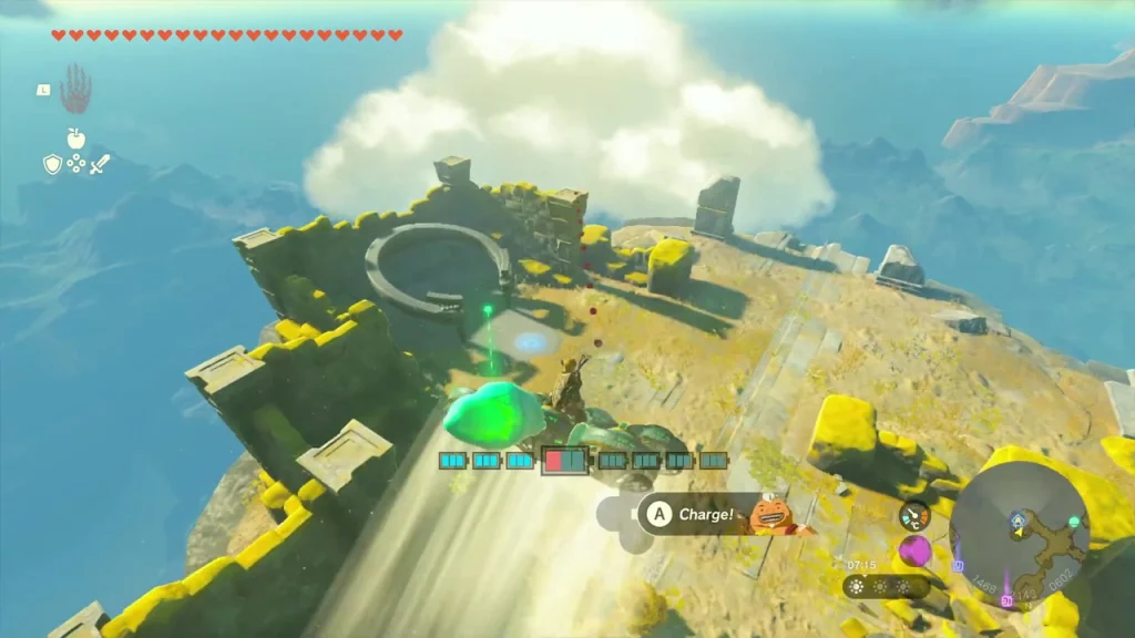 Shrine island seen from above with a ring-shaped stone arch Shrine island seen from above with a ring-shaped stone arch