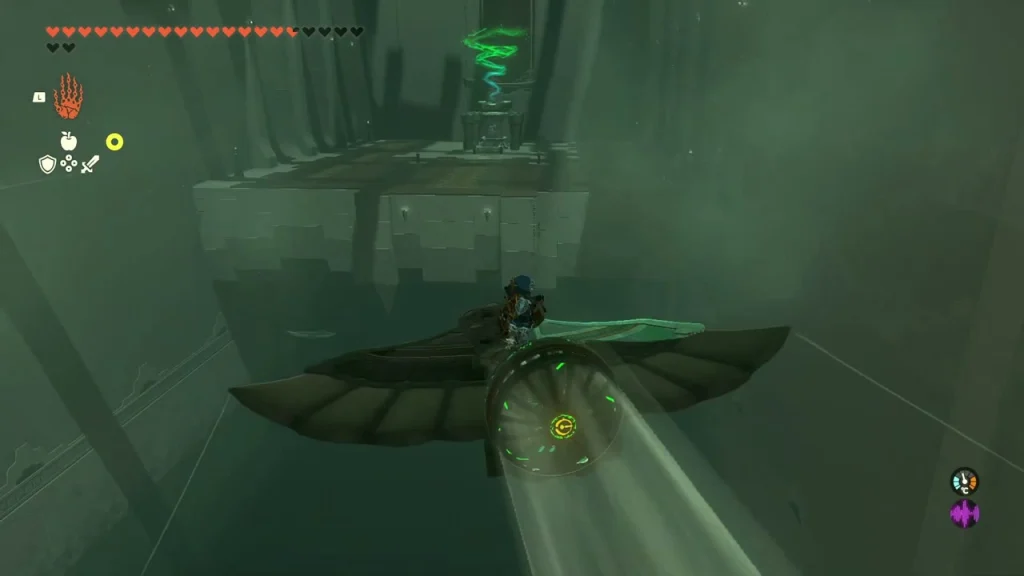 Fan-powered Wing flying over the chasm toward the exit Fan-powered Wing flying over the chasm toward the exit
