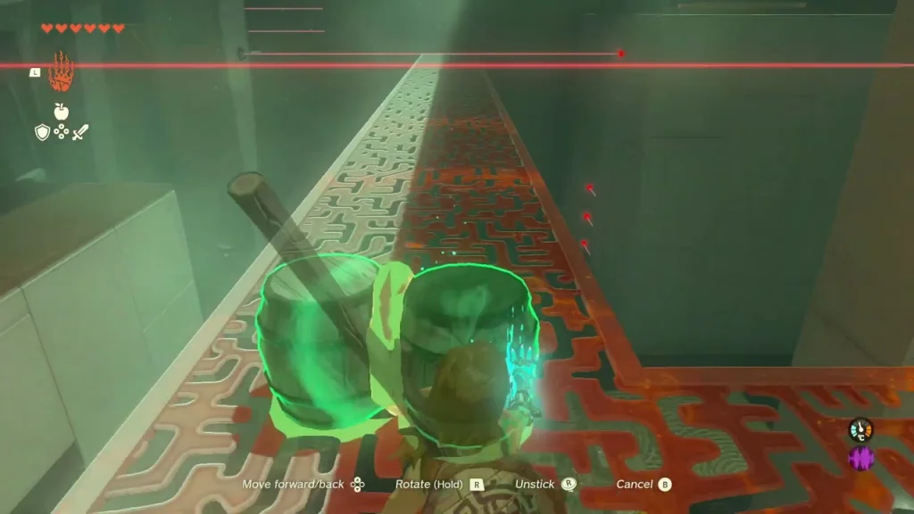 Barrel lifted with Ultrahand along the maze-patterned walkway