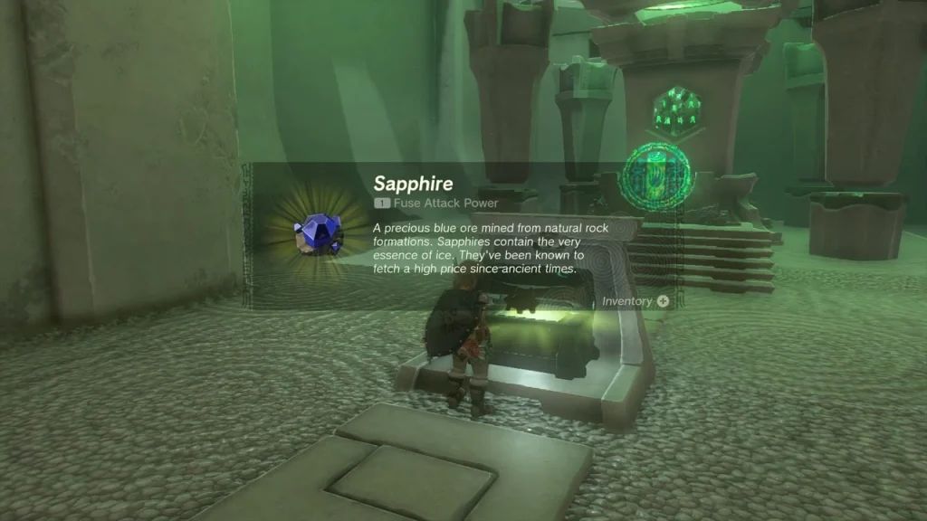 Sapphire item box held up beside the chest in front of the terminal