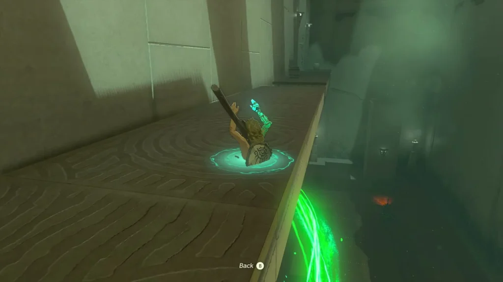 Weapon resting in a glowing circle at the entrance of the shrine hall