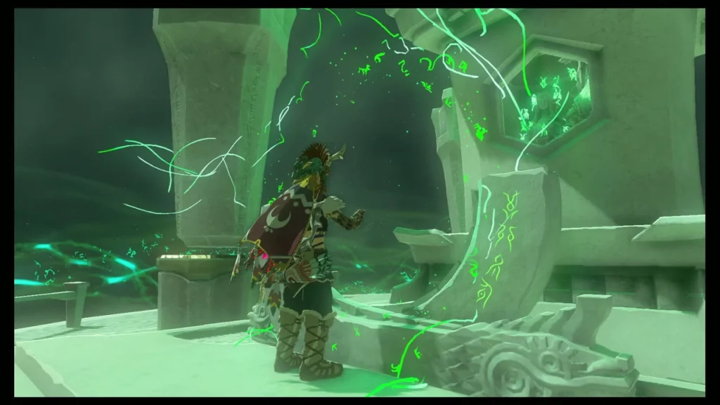 Green seal on the shrine terminal beside the curved stone altar Green seal on the shrine terminal beside the curved stone altar