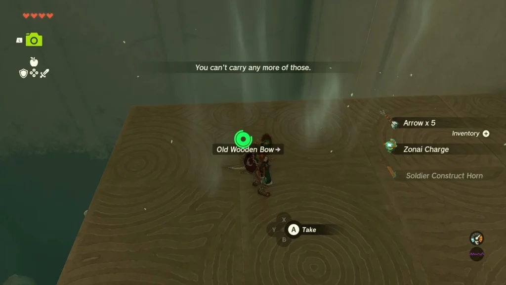 Wooden ledge with a Construct Bow and Zonai Charge drops Wooden ledge with a Construct Bow and Zonai Charge drops