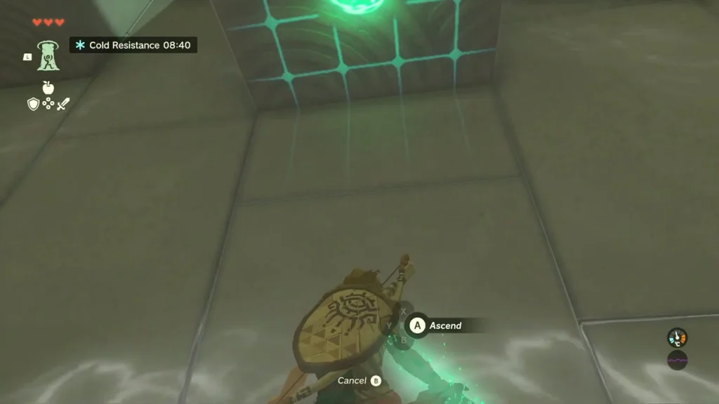 Green grid on the underside of the large block with the Ascend prompt Green grid on the underside of the large block with the Ascend prompt