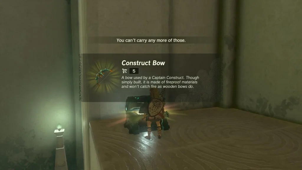 Item box reading Construct Bow after opening the hidden chest Item box reading Construct Bow after opening the hidden chest