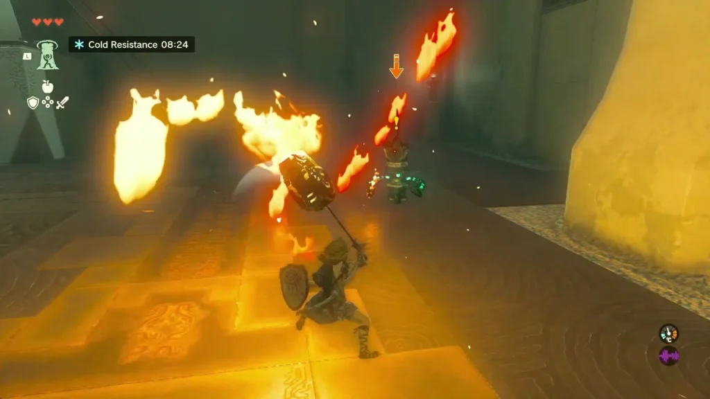 Soldier Construct swinging a burning weapon across the floor Soldier Construct swinging a burning weapon across the floor