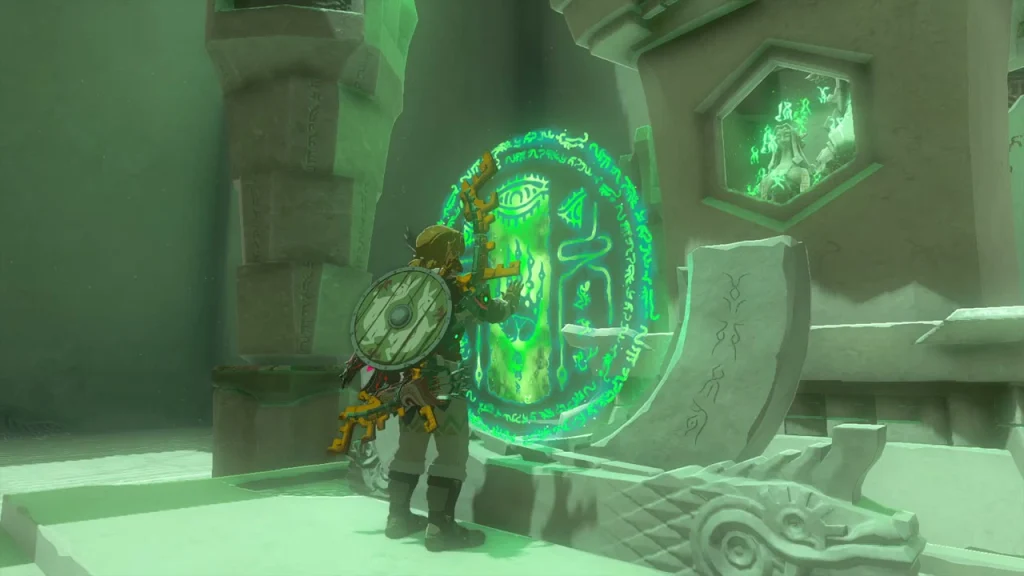 Hexagonal green seal on the shrine terminal Hexagonal green seal on the shrine terminal