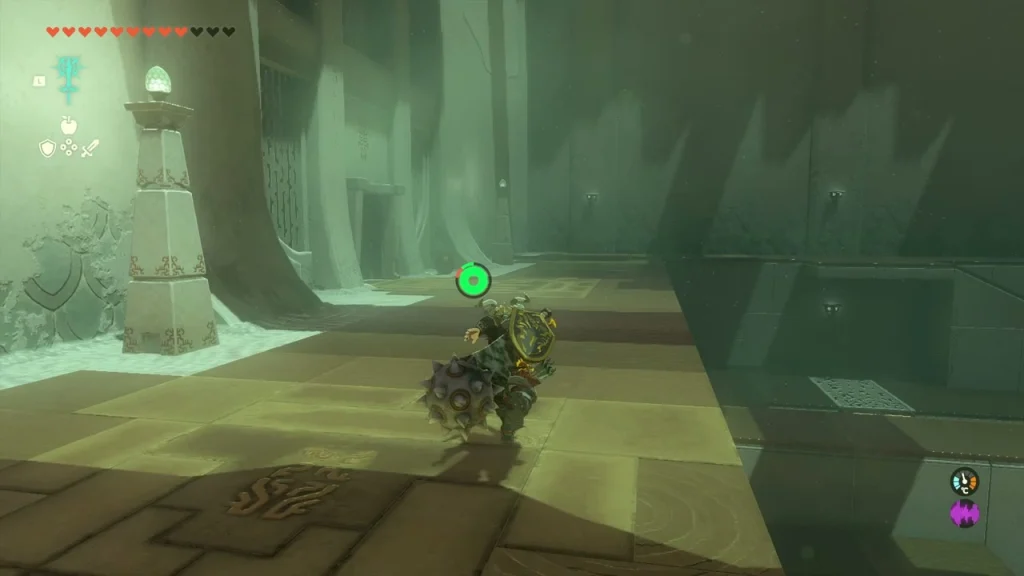 Spiked ball weapon carried toward the far door Spiked ball weapon carried toward the far door