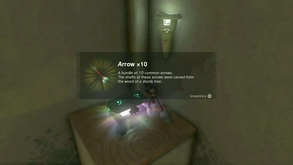 Arrow x10 item box shown beside the opened chest Arrow x10 item box shown beside the opened chest