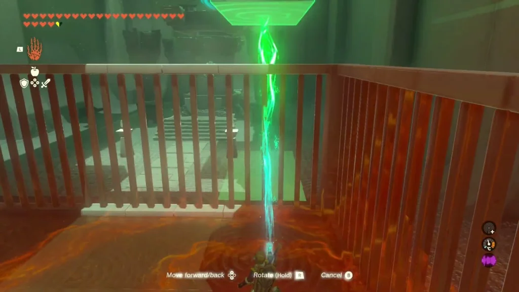 Slab held above the cage railing with Ultrahand, its beam pointing down to the floor Slab held above the cage railing with Ultrahand, its beam pointing down to the floor