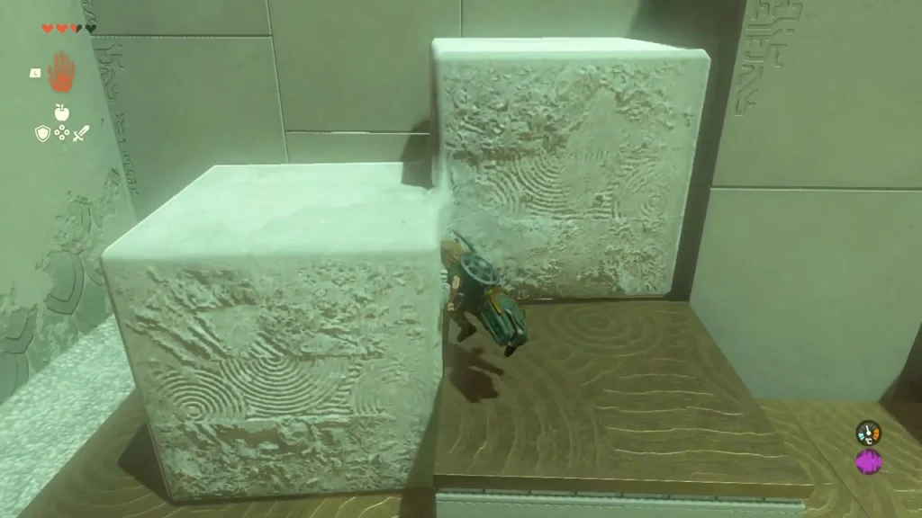 Two cubes forming steps up to the ledge with the exit doorway