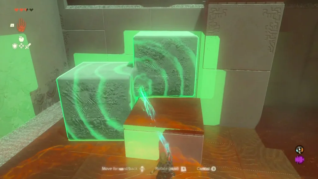 Double cube turned flat and set against the tall ledge at the end of the room