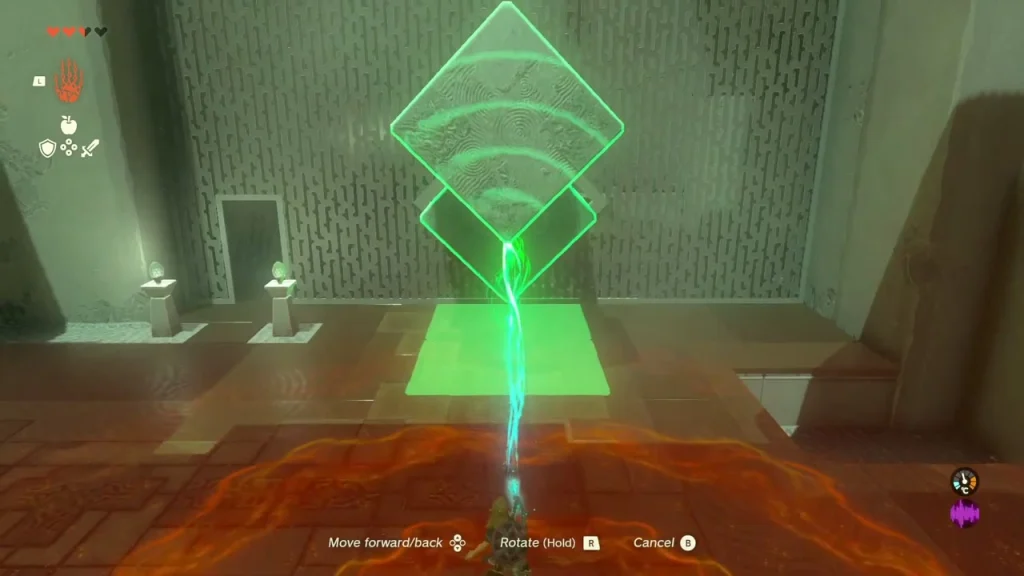 Two cubes standing on their corners as stacked diamonds that match the hole