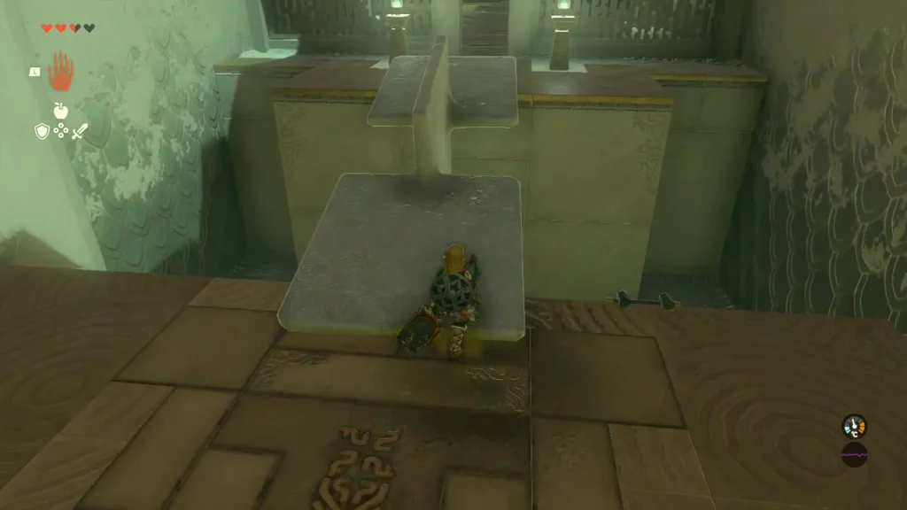 X block laid flat against the ledge as a step up to the next room