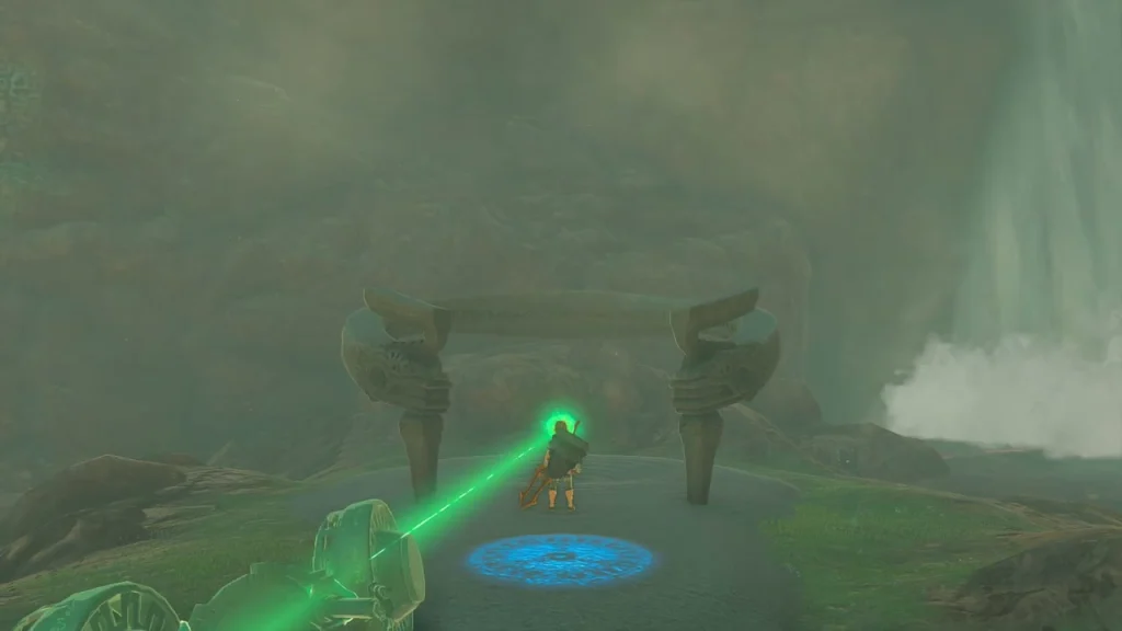 Crystal's green light beam pointing across the lake