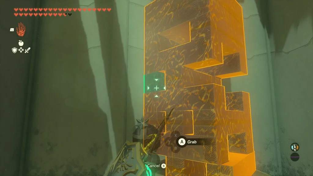 Stacked tower blocks highlighted for grabbing with Ultrahand