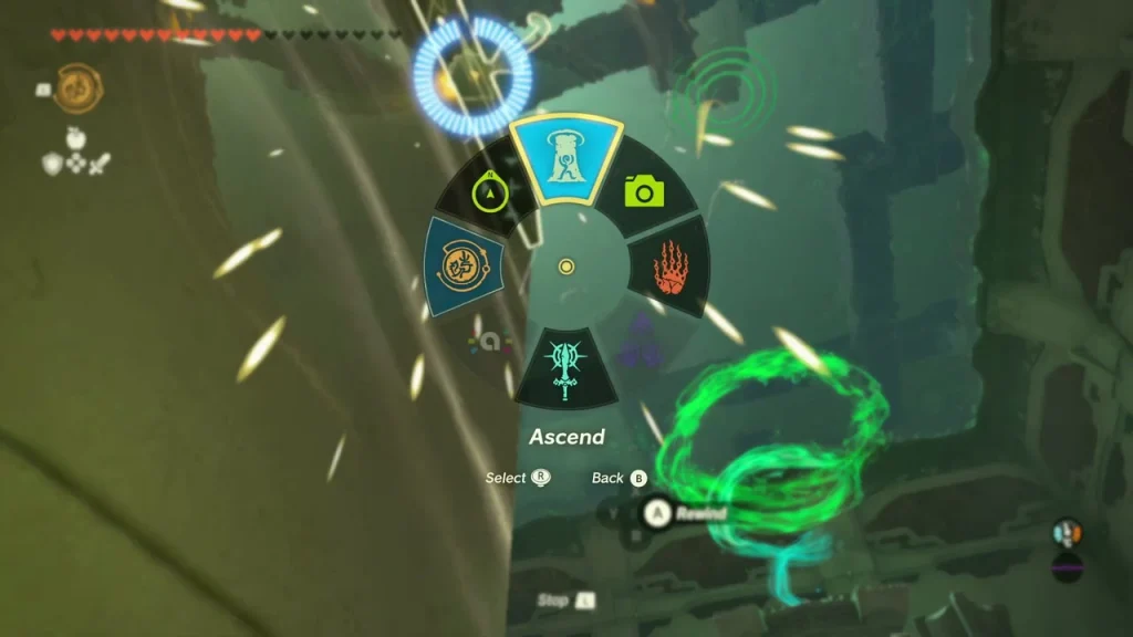 Ascend ability selected under a ceiling overhead on the way to the chest platform Ascend ability selected under a ceiling overhead on the way to the chest platform