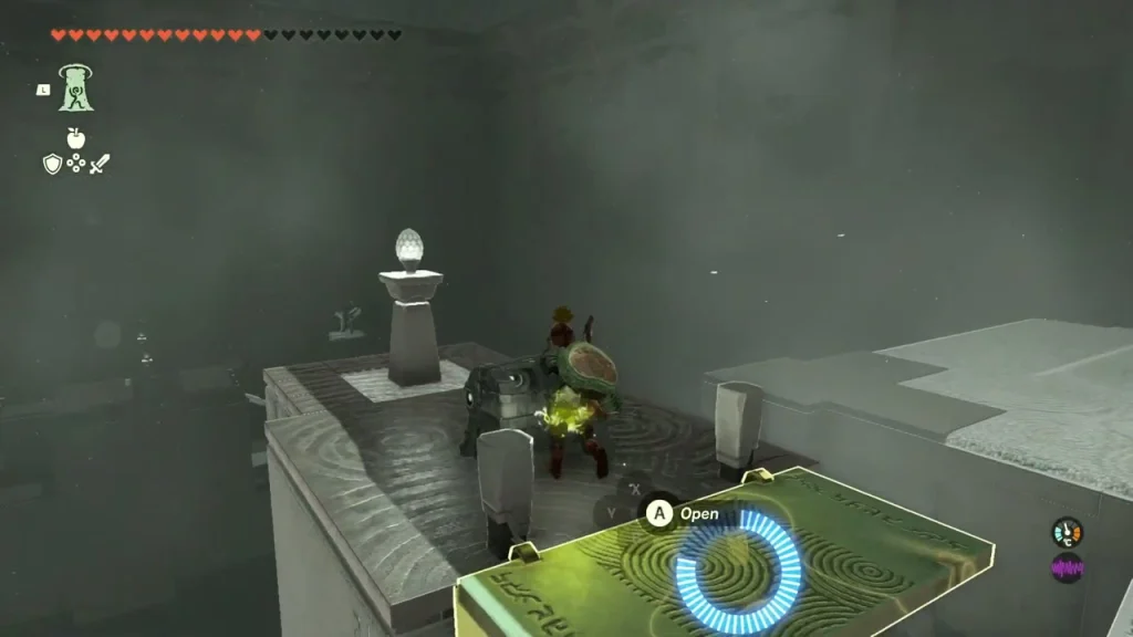 Chest on a raised ledge beside a lamp, reached from below Chest on a raised ledge beside a lamp, reached from below